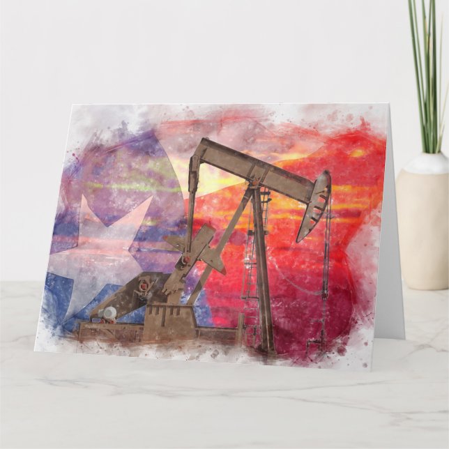 Pumpjack Texan icon pastel drawing with Texas Flag Thank You Card (Front)