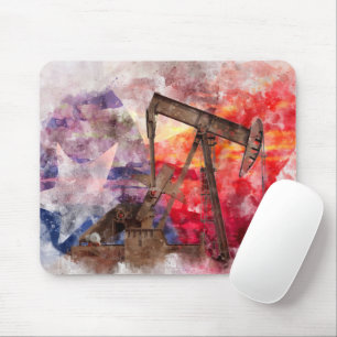 Pumpjack Texan icon watercolor with Texas Flag Mouse Pad
