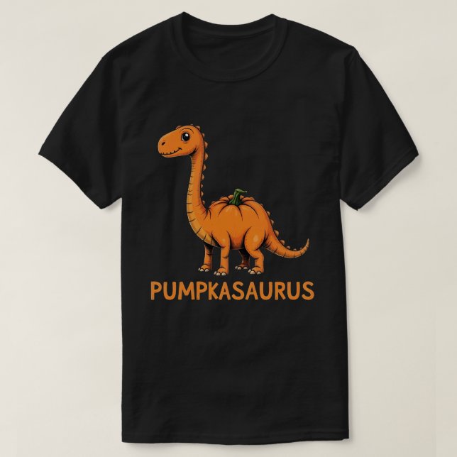 Pumpkasaurus Pumpkin Dinosaur Funny Halloween T-Shirt (Design Front)