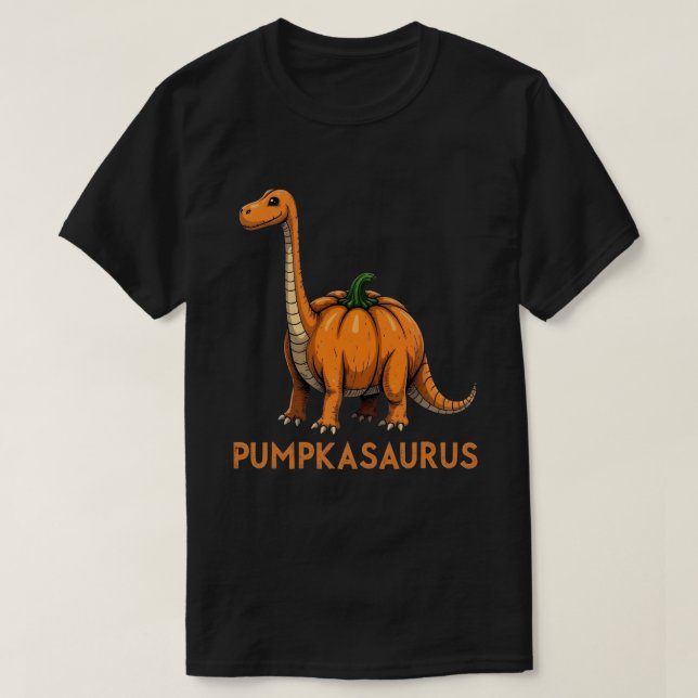 Pumpkasaurus Pumpkin Dinosaur Funny Halloween T-Shirt (Design Front)