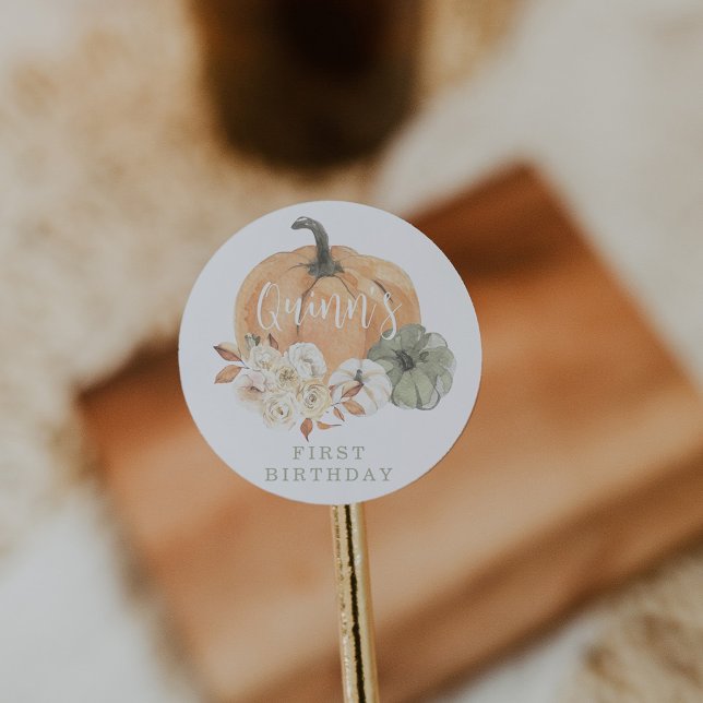 Pumpkin 1st Birthday Classic Round Sticker (Creator Uploaded)