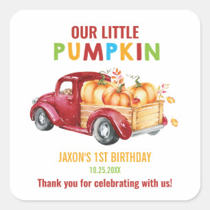 Pumpkin 1st Birthday Harvest Truck Favour Thank Yo Square Sticker