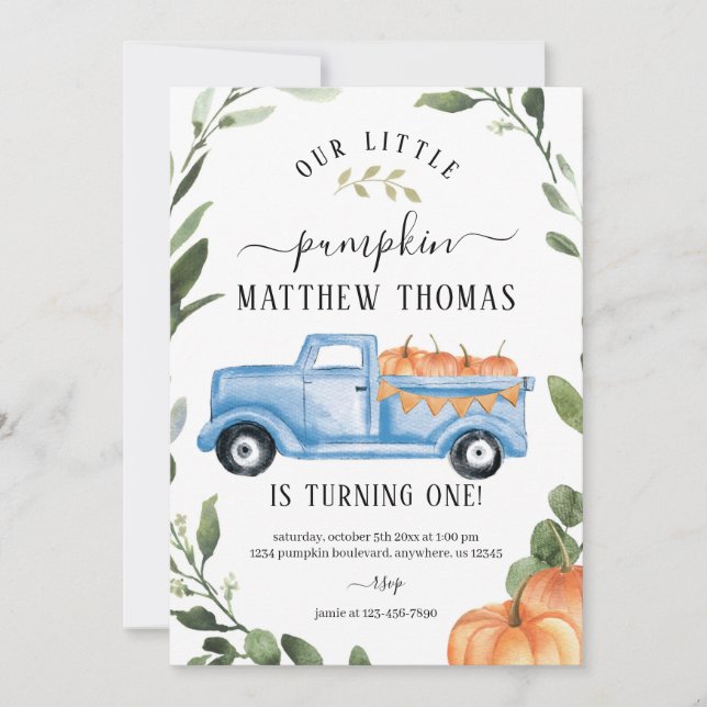 Pumpkin 1st Birthday Invitation (Front)