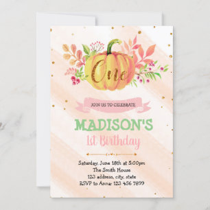 Pumpkin 1st birthday invitation card