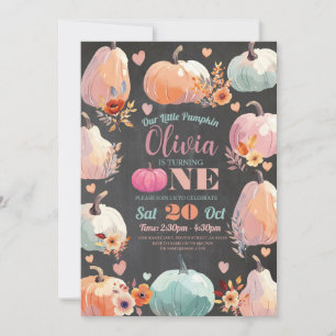 Pumpkin 1st Birthday Little Pastel Autumn Fall  Invitation