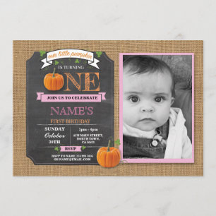 Pumpkin 1st First One Birthday Party Photo Invite