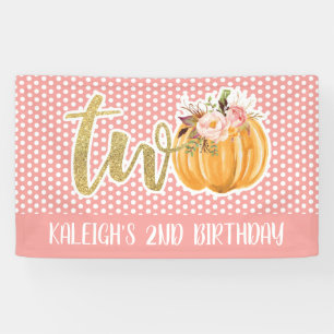 Pumpkin 2nd Birthday Banner - Girl Pink Dots