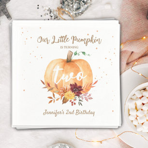 Pumpkin 2nd Birthday Girl Floral Autumn Paper Napkin