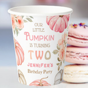 Pumpkin 2nd Birthday Girl Pink Floral Paper Cups