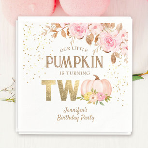 Pumpkin 2nd Birthday Girl Pink Gold Floral Napkin