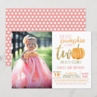 Pumpkin 2nd Birthday Invitation for Girl w/Photo 2