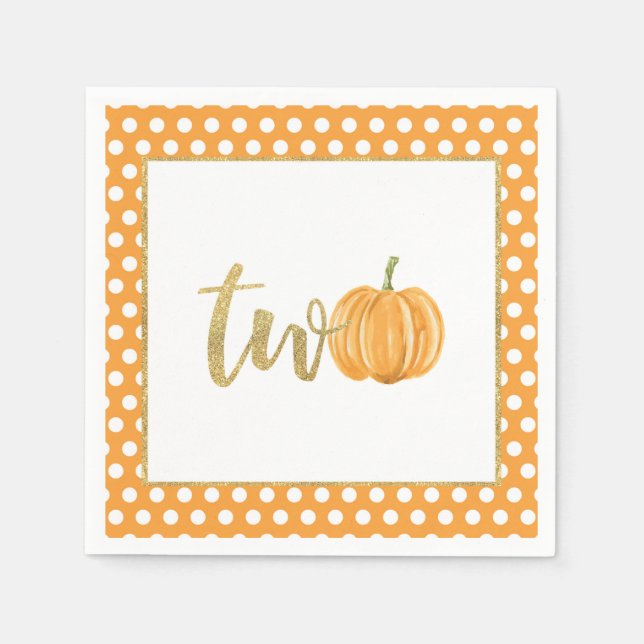 Pumpkin 2nd Birthday Napkin - Orange Dots (Front)