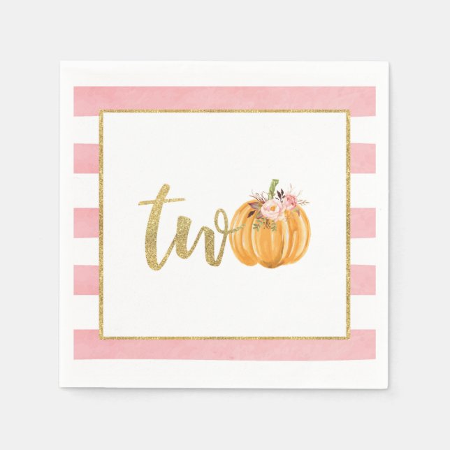 Pumpkin 2nd Birthday Napkin - Pink Stripes (Front)