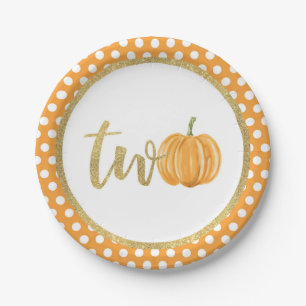 Pumpkin 2nd Birthday Paper Plate - Orange Dots