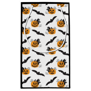 Pumpkin And Bat Pattern Jack O Lantern Black Small Gift Bag