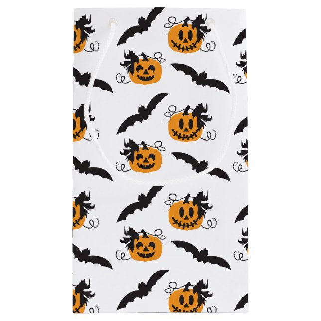 Pumpkin And Bat Pattern Jack O Lantern Orange Small Gift Bag (Back)