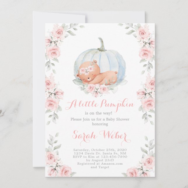 Pumpkin and Bear Baby Shower girl Invitation (Front)