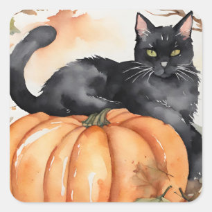 Pumpkin and Black Cat Fall Halloween Sticker