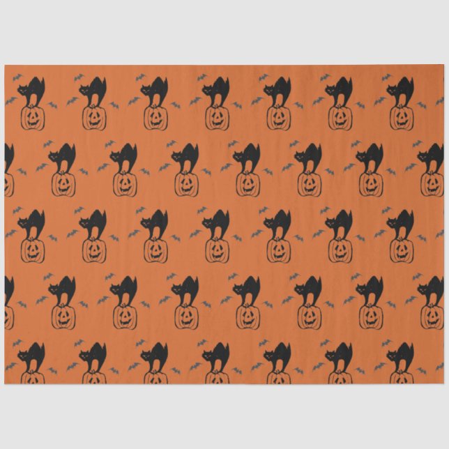 Pumpkin and Black Cat Halloween Tissue Paper (Front)