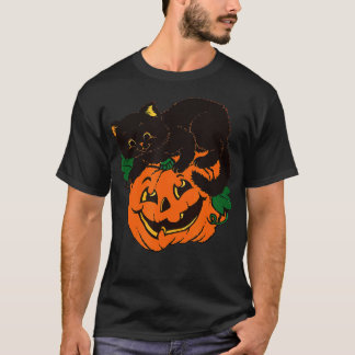 Pumpkin and Black Cat Halloween Vintage Costume T-Shirt