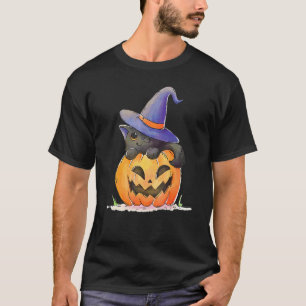 Pumpkin And Black Cat Halloween Vintage Costume T-Shirt