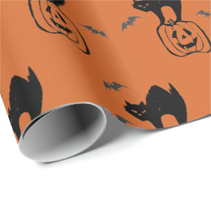 Pumpkin and Black Cat Halloween Wrapping Paper