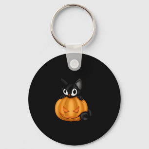 Pumpkin And Black Cat  Keychain