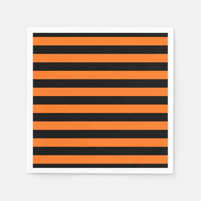 Pumpkin and Black Large Horizontal Stripes Paper Napkin (Front)