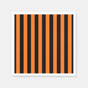 Pumpkin and Black Large Size Vert. Stripes Paper Napkin