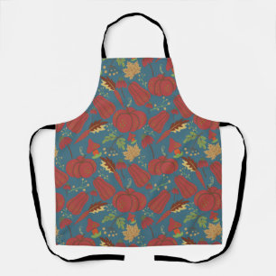 Pumpkin and carrot seamless pattern red and blue apron