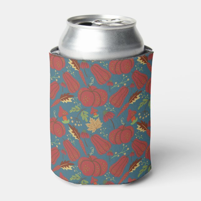 Pumpkin and carrot  seamless pattern red and blue can cooler (Can Front)
