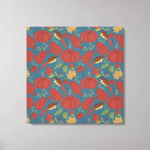 Pumpkin and carrot seamless pattern red and blue canvas print