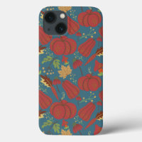 Pumpkin and carrot  seamless pattern red and blue