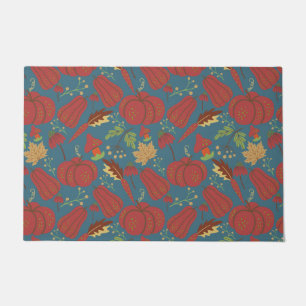 Pumpkin and carrot  seamless pattern red and blue doormat