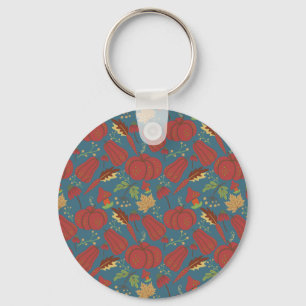 Pumpkin and carrot seamless pattern red and blue keychain