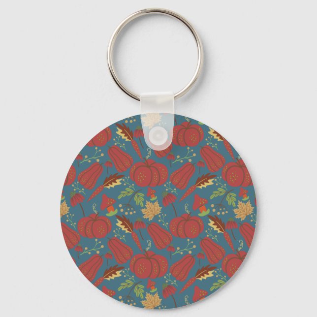 Pumpkin and carrot  seamless pattern red and blue keychain (Front)