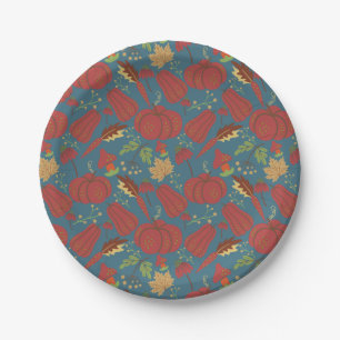 Pumpkin and carrot seamless pattern red and blue paper plate