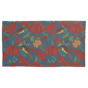 Pumpkin and carrot  seamless pattern red and blue pillowcase