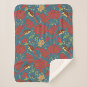 Pumpkin and carrot  seamless pattern red and blue sherpa blanket