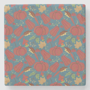 Pumpkin and carrot seamless pattern red and blue stone coaster