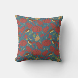 Pumpkin and carrot  seamless pattern red and blue throw pillow