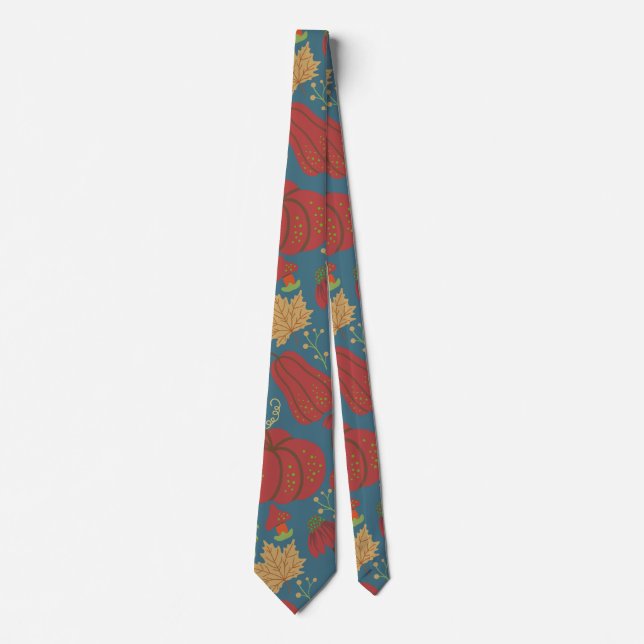 Pumpkin and carrot  seamless pattern red and blue tie (Front)