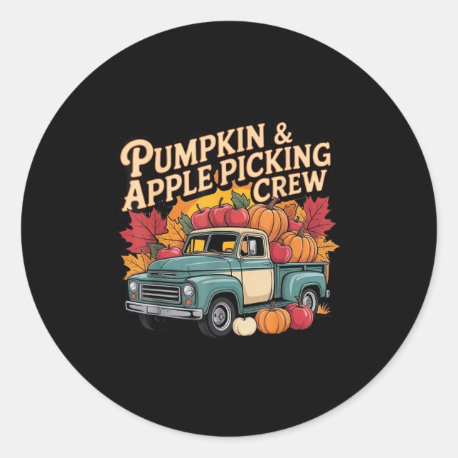 Pumpkin And Cking Crew Fall Harvest Thanksgiving  Classic Round Sticker (Front)