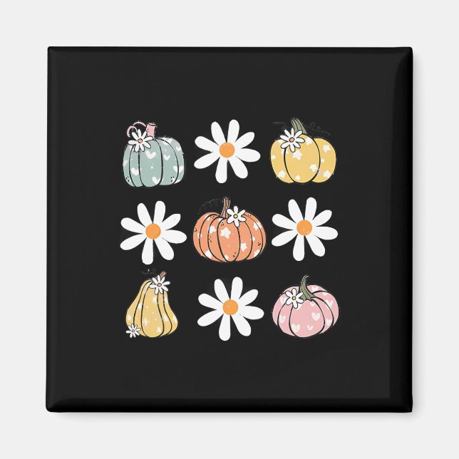 Pumpkin And Daisy Flowers Cute Fall Halloween For  Magnet (Front)
