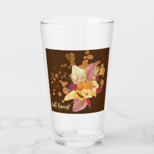 Pumpkin And Fall Flowers Glass Tumbler