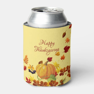 Pumpkin And Fall Leaves Can Cooler