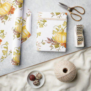 Pumpkin and Fall leaves Tiled Fall Season Wrapping Paper