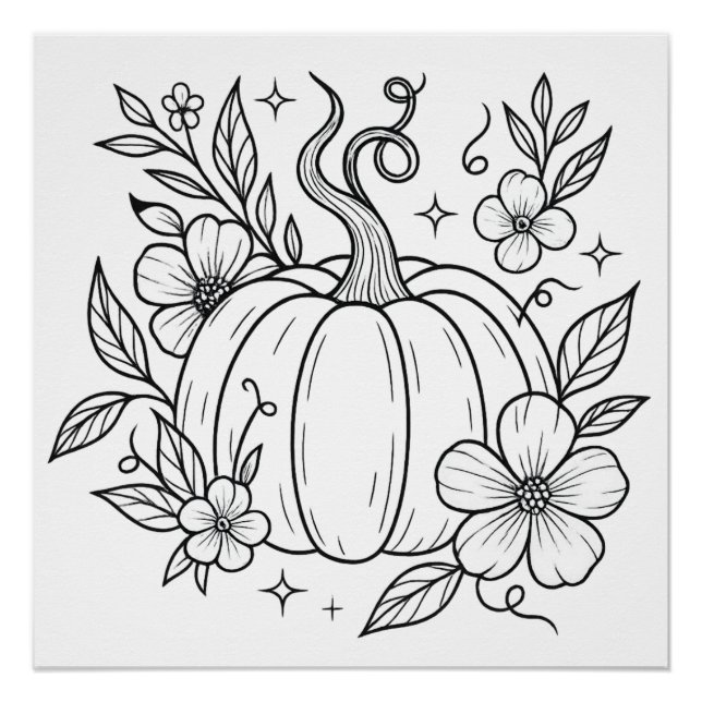 Pumpkin and Floral Wall Art Poster – Autumn Harves (Front)