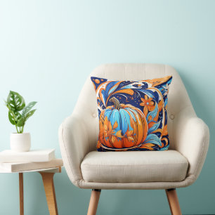 Pumpkin and Flowers Abstract Throw Pillow