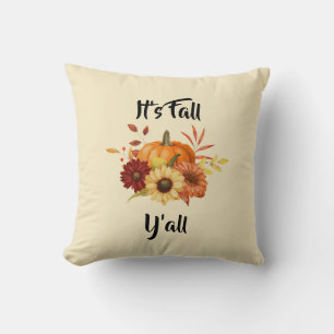 Pumpkin and Flowers - Rustic Autumn Farmhouse Throw Pillow